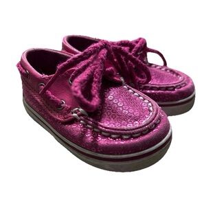 Baby Girl Sperry Hot Pink Sequin Boat Shoes Size 2